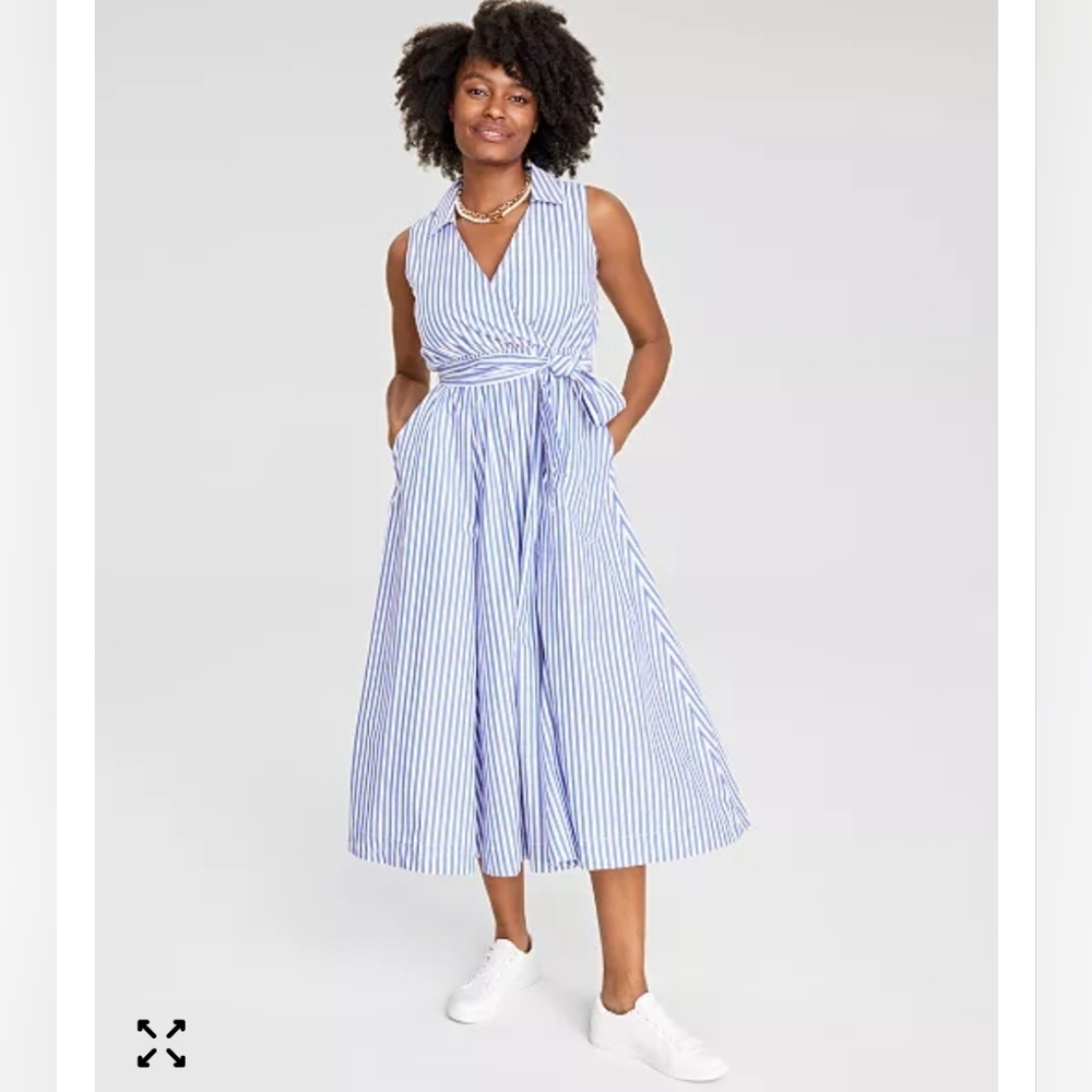 On 34thWomen's Striped Collared Wrap Midi Dress XS